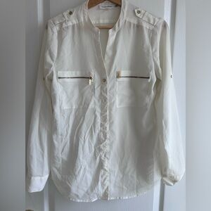 White Button Down Shirt With Gold Hardware Details | Color: White | Size: SP